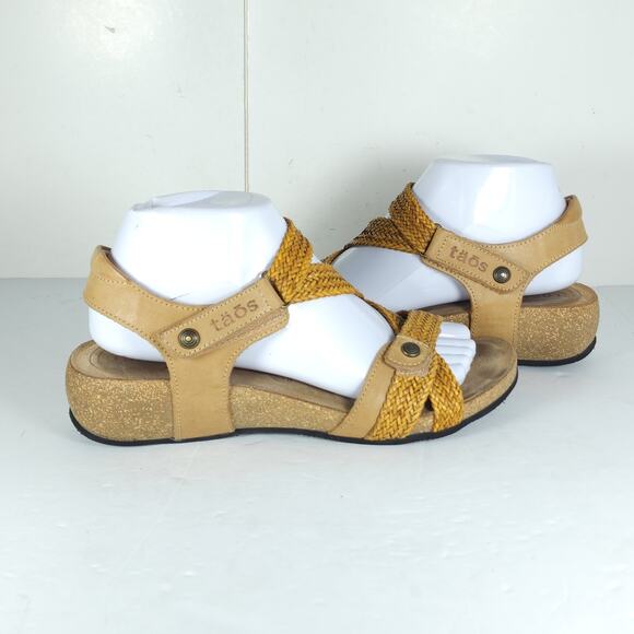 Taos Women’s Trulie US8-8,5 EU39 Tan Leather Woven Cork Wedge Strappy Sandals - Picture 9 of 16